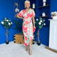 Drew Puff Sleeve Wrap Front Midi Dress Floral Coral