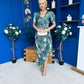 Drew Puff Sleeve Wrap Front Midi Dress Floral Green