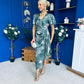 Drew Puff Sleeve Wrap Front Midi Dress Floral Green