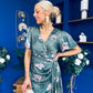 Drew Puff Sleeve Wrap Front Midi Dress Floral Green