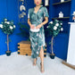 Drew Puff Sleeve Wrap Front Midi Dress Floral Green
