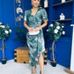 Drew Puff Sleeve Wrap Front Midi Dress Floral Green