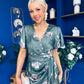 Drew Puff Sleeve Wrap Front Midi Dress Floral Green