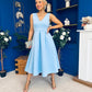 Bethany V Neck Skater Midi Blue