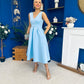 Bethany V Neck Skater Midi Blue
