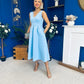 Bethany V Neck Skater Midi Blue