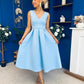Bethany V Neck Skater Midi Blue
