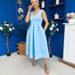 Bethany V Neck Skater Midi Blue