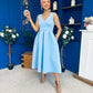 Bethany V Neck Skater Midi Blue
