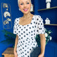 Heidi Chiffon Detail Ruched Midi Dress Polka White