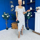Heidi Chiffon Detail Ruched Midi Dress Polka White
