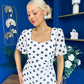 Heidi Chiffon Detail Ruched Midi Dress Polka White