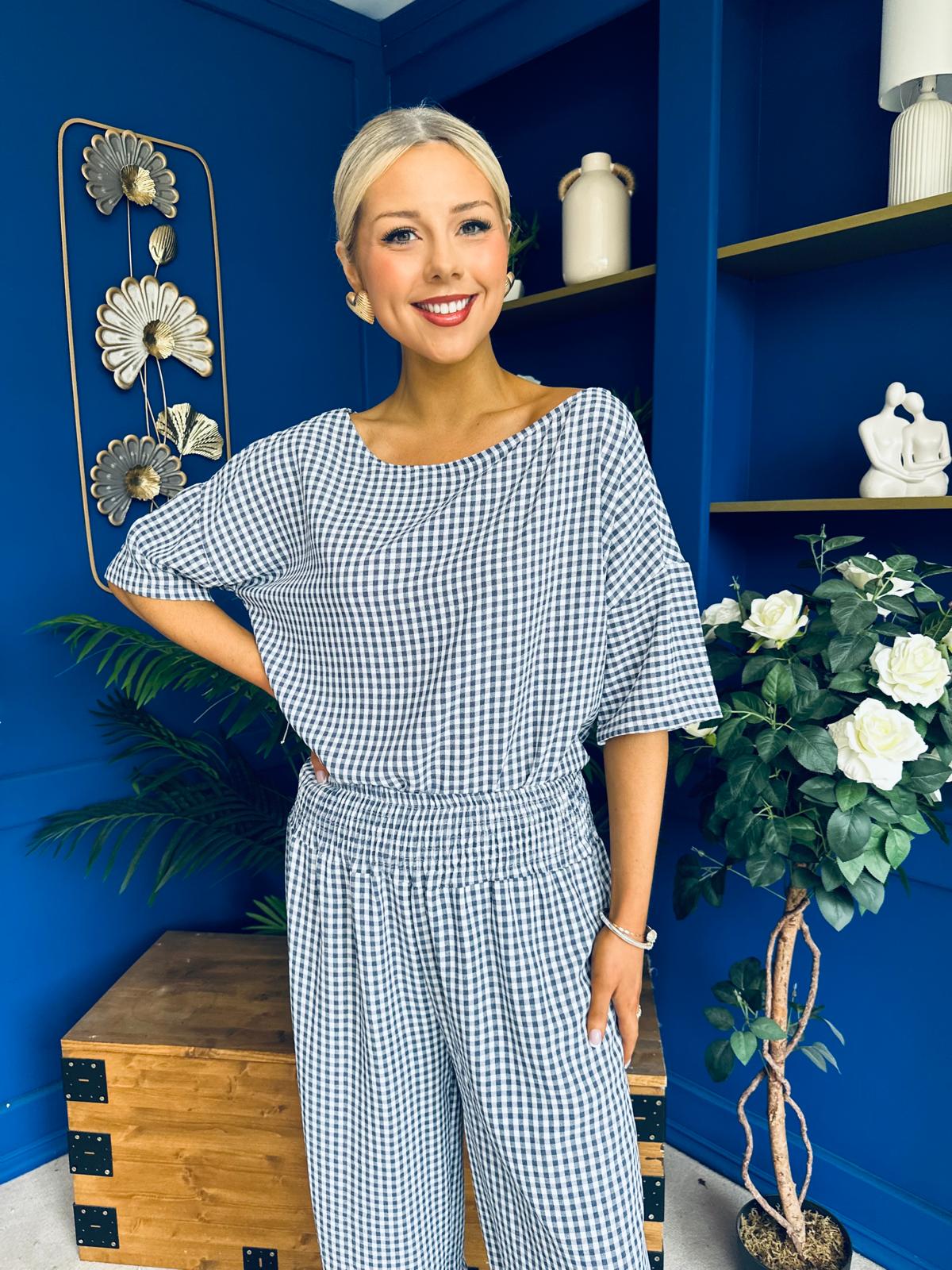 Scarlet Check Top & Trouser Set Navy