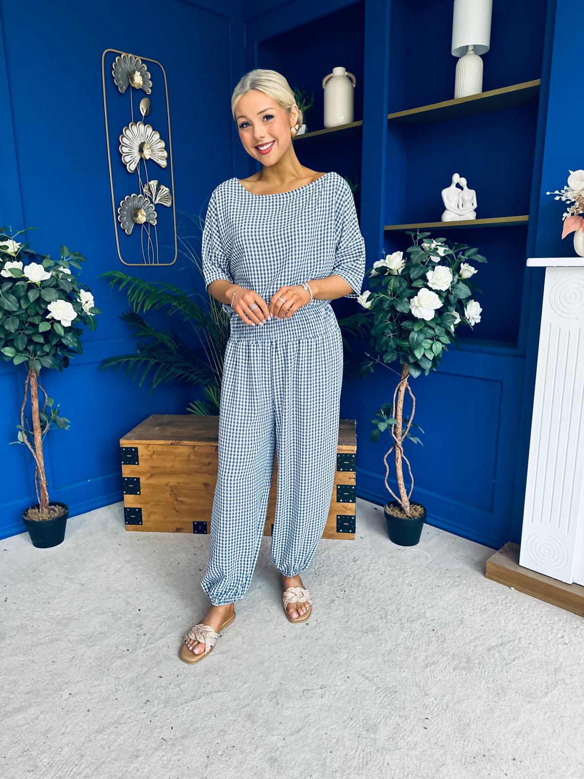 Scarlet Check Top & Trouser Set Navy