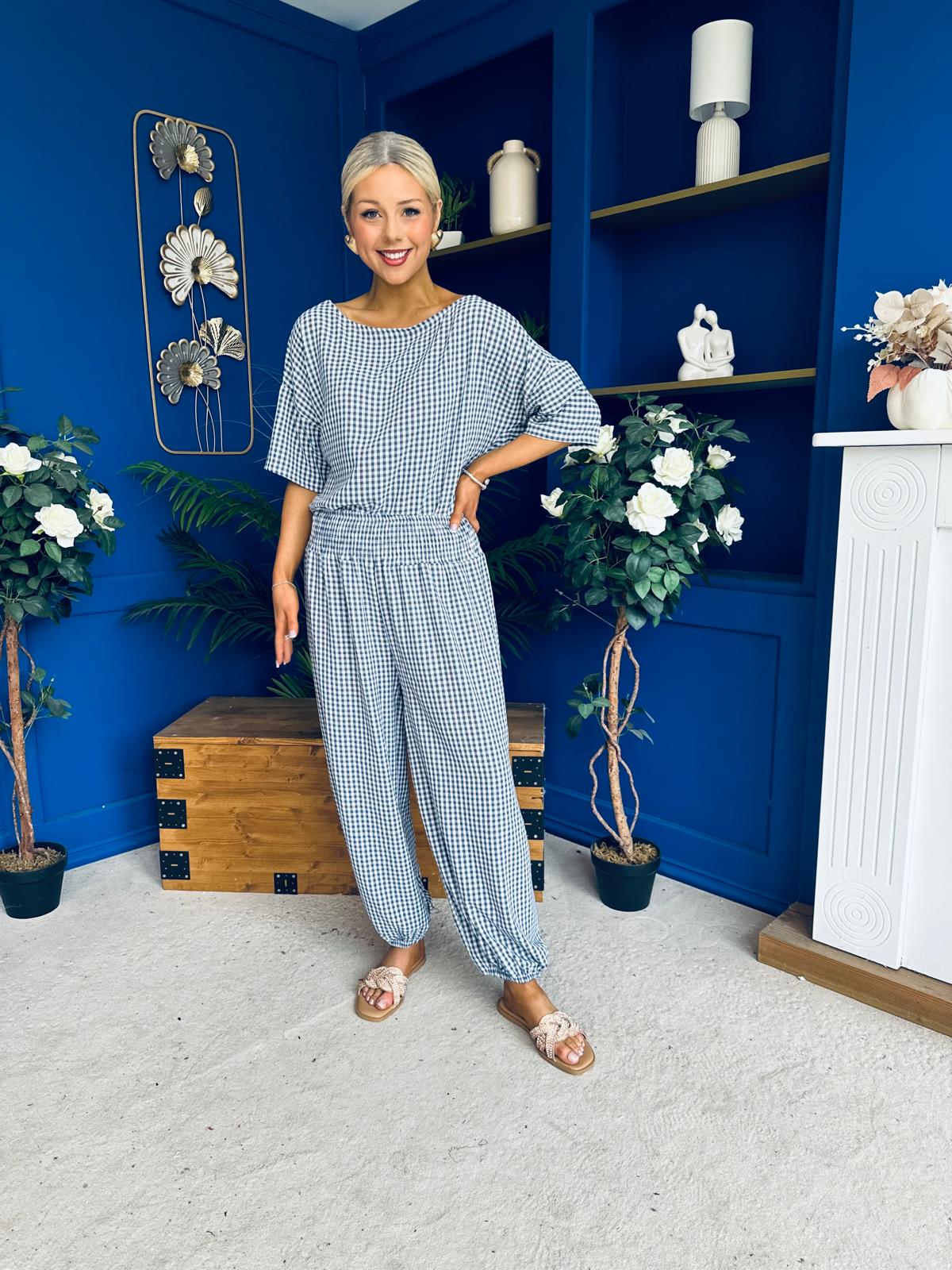 Scarlet Check Top & Trouser Set Navy