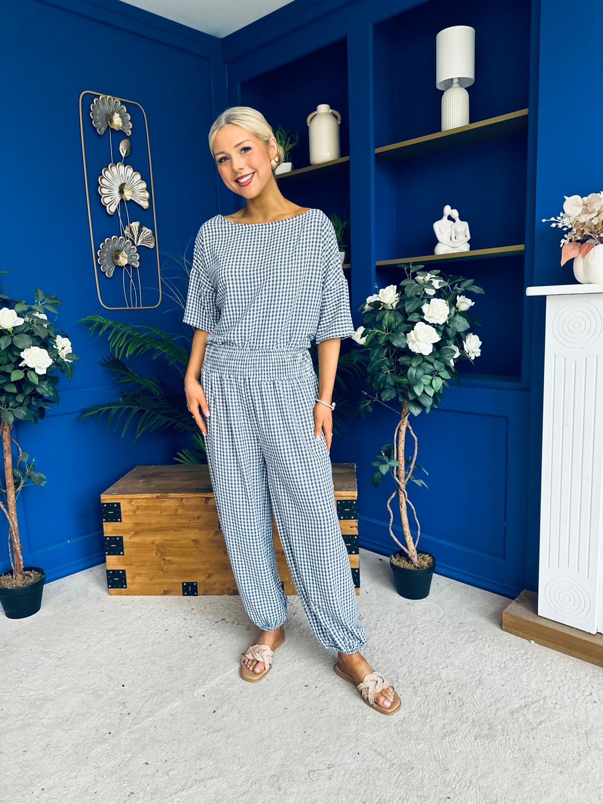 Scarlet Check Top & Trouser Set Navy