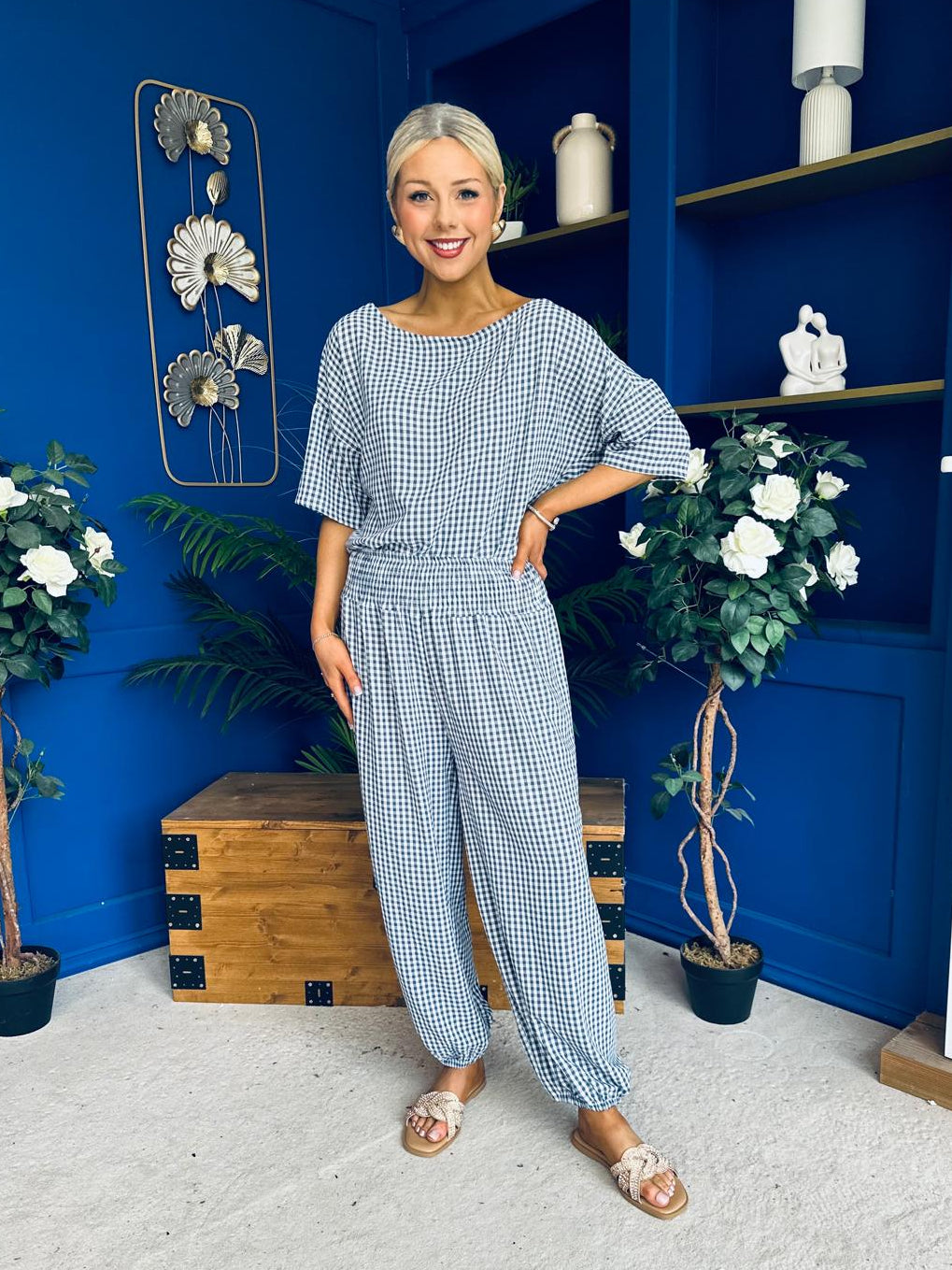Scarlet Check Top & Trouser Set Navy