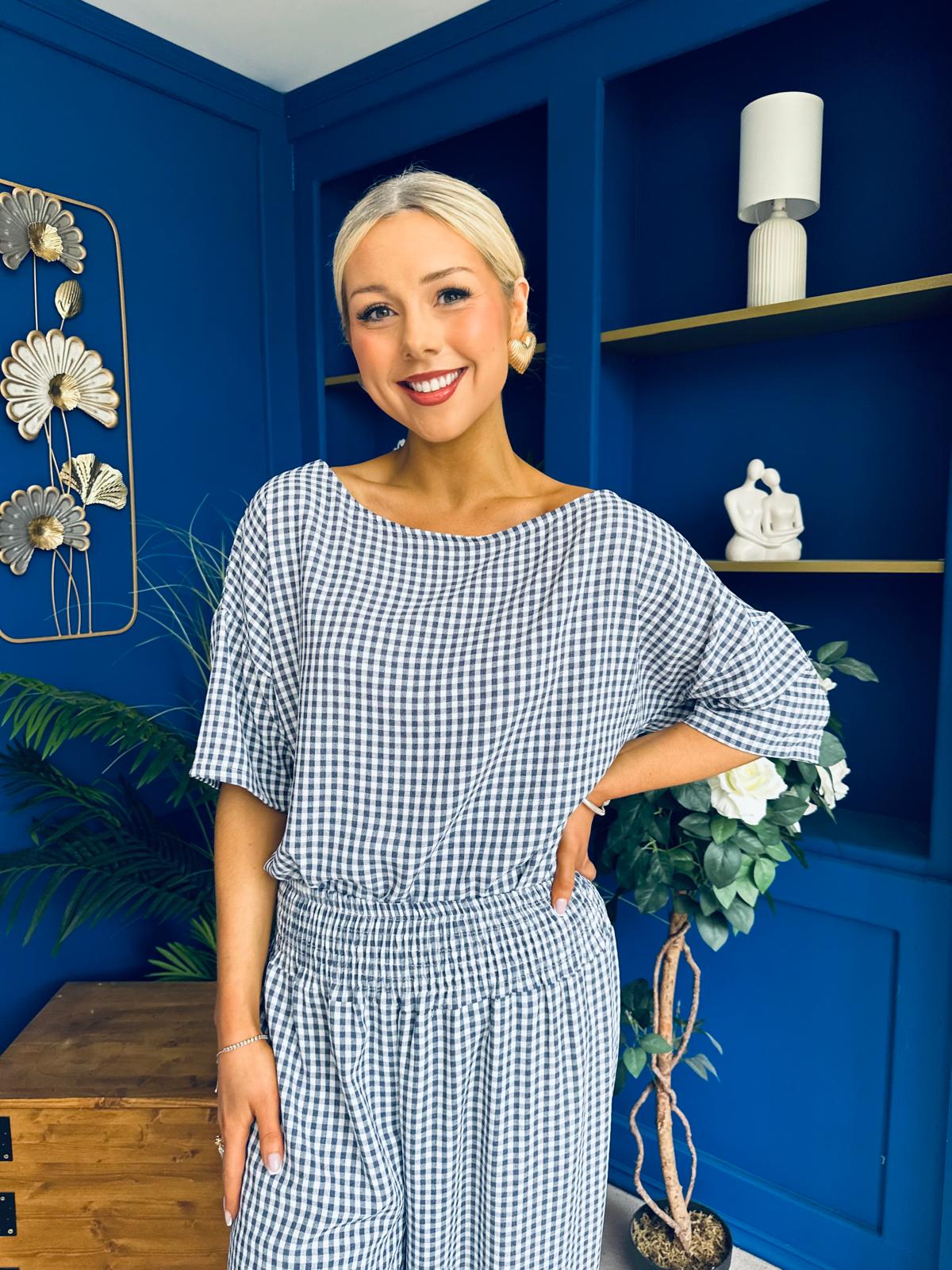 Scarlet Check Top & Trouser Set Navy