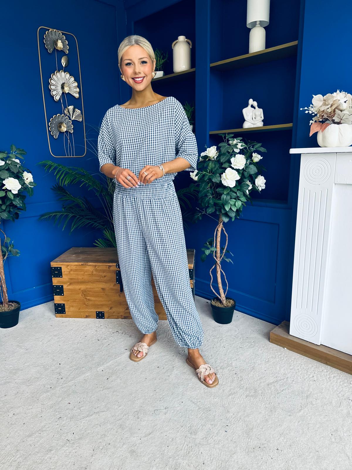 Scarlet Check Top & Trouser Set Navy