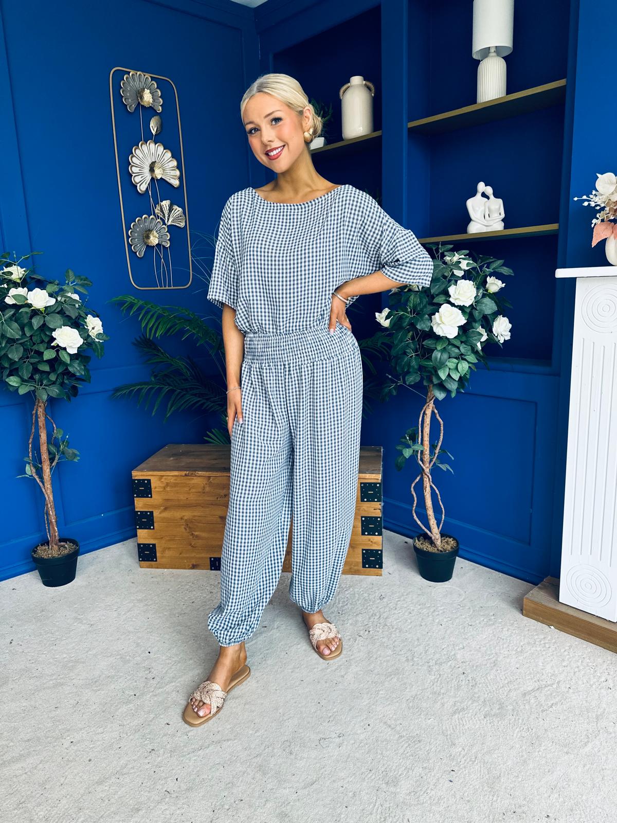 Scarlet Check Top & Trouser Set Navy