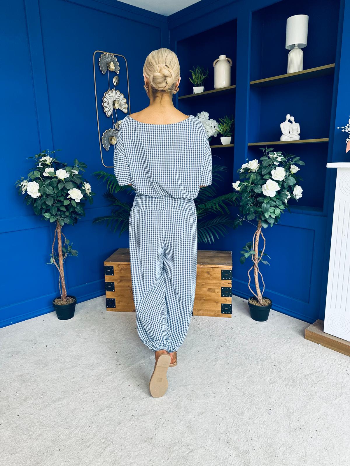 Scarlet Check Top & Trouser Set Navy