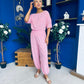 Scarlet Check Top & Trouser Set Pink