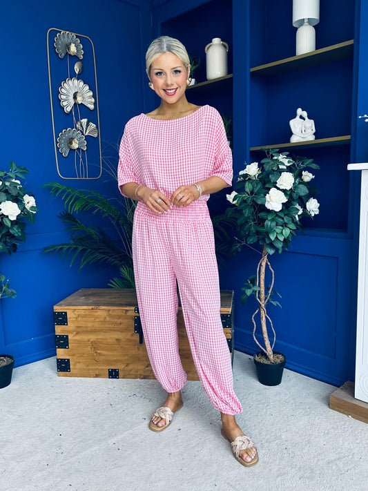 Scarlet Check Top & Trouser Set Pink