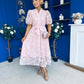 Destiny Short Sleeve Lace Shirt Dress Pink
