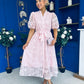 Destiny Short Sleeve Lace Shirt Dress Pink