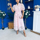 Destiny Short Sleeve Lace Shirt Dress Pink