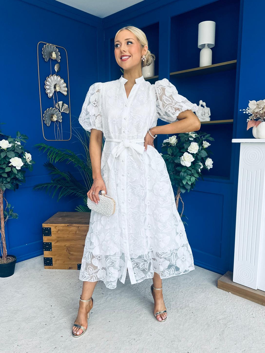Destiny Short Sleeve Lace Shirt Dress Cream