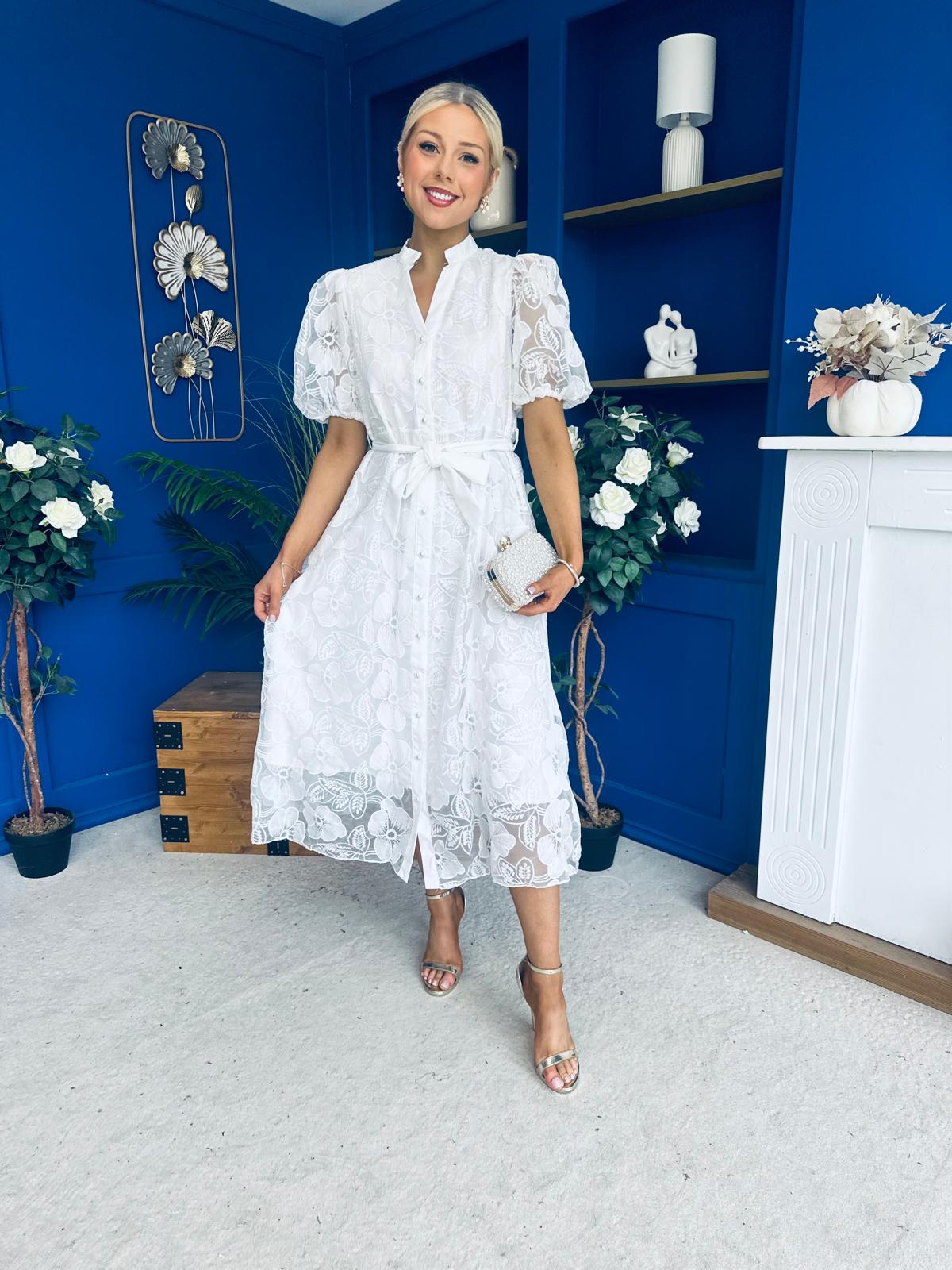 Destiny Short Sleeve Lace Shirt Dress Cream