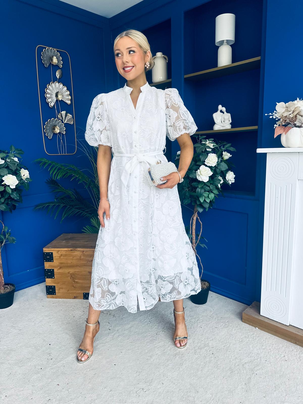 Destiny Short Sleeve Lace Shirt Dress Cream