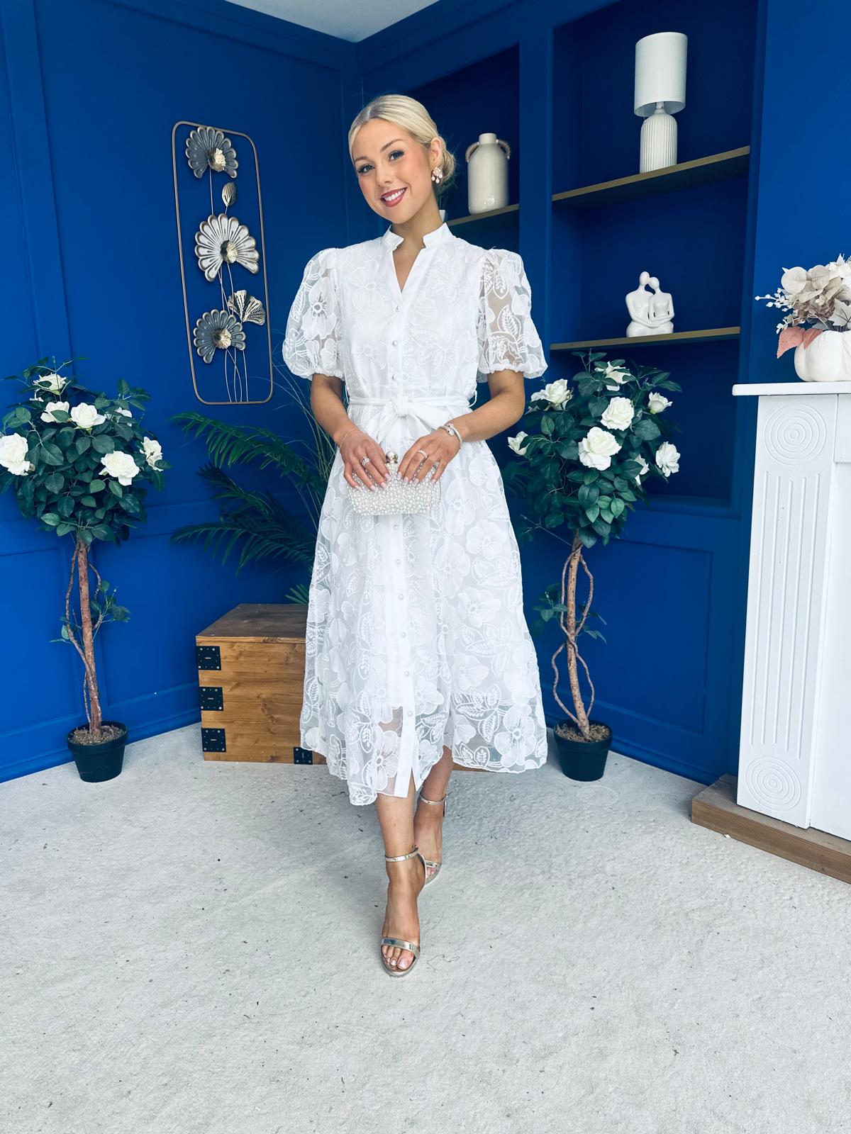 Destiny Short Sleeve Lace Shirt Dress Cream