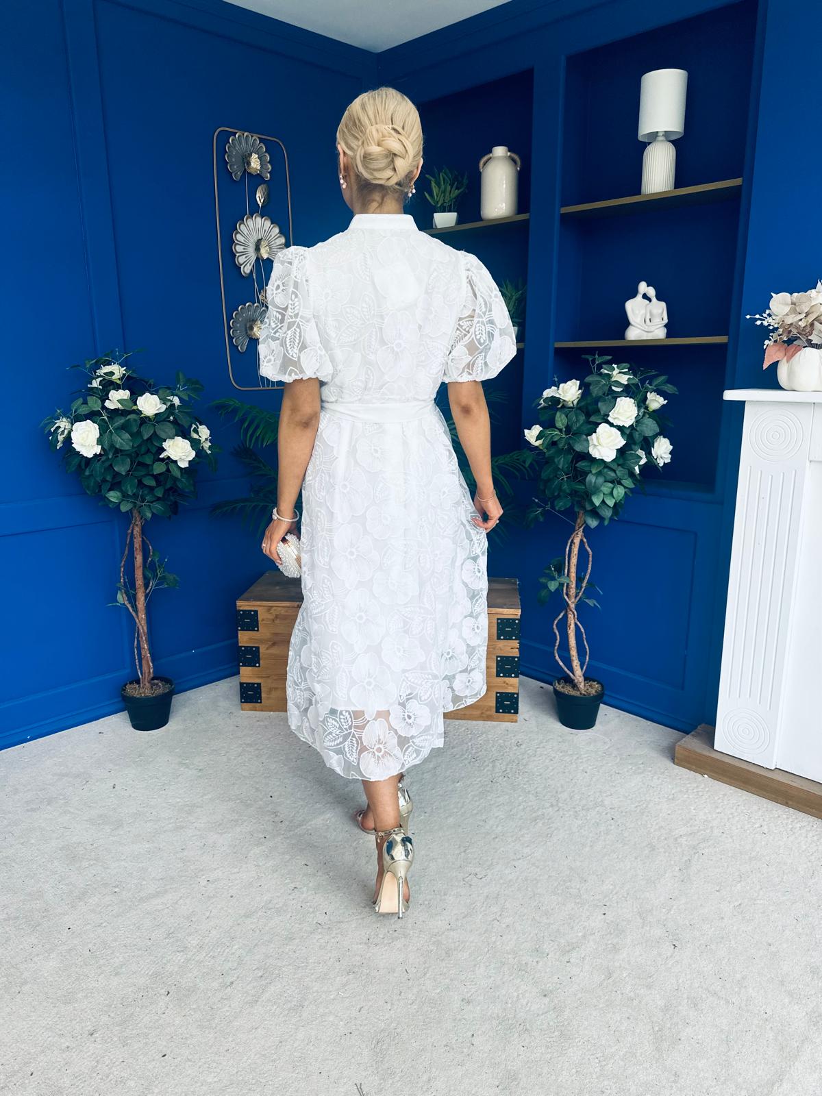 Destiny Short Sleeve Lace Shirt Dress Cream