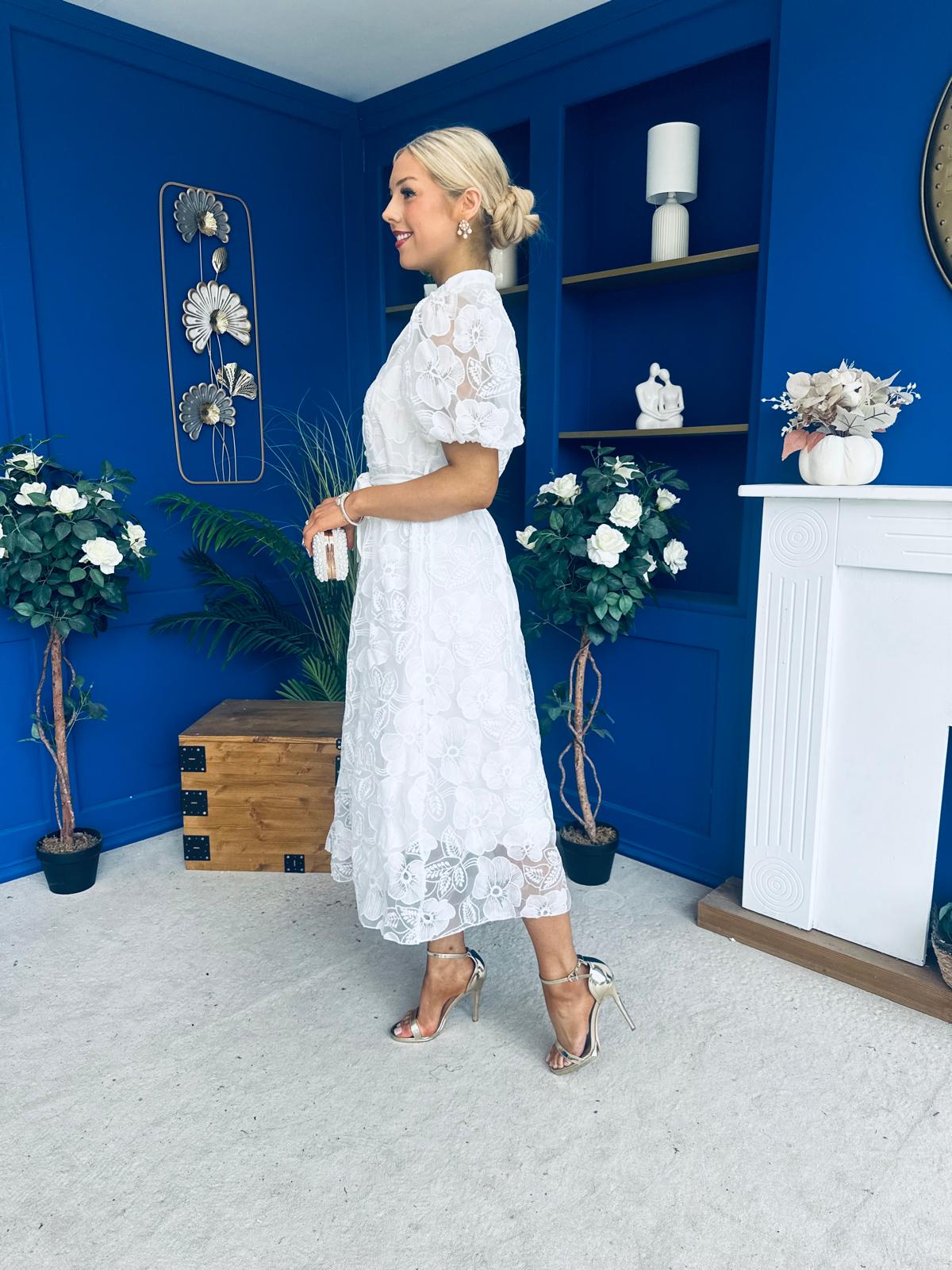 Destiny Short Sleeve Lace Shirt Dress Cream