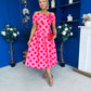 Willow Detailed Bardot Midi Dress Red Polka Cerise