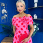 Willow Detailed Bardot Midi Dress Red Polka Cerise