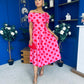 Willow Detailed Bardot Midi Dress Red Polka Cerise