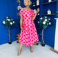 Willow Detailed Bardot Midi Dress Red Polka Cerise