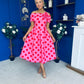 Willow Detailed Bardot Midi Dress Red Polka Cerise