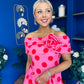 Willow Detailed Bardot Midi Dress Red Polka Cerise