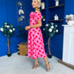 Willow Detailed Bardot Midi Dress Red Polka Cerise