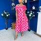 Willow Detailed Bardot Midi Dress Red Polka Cerise