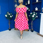 Willow Detailed Bardot Midi Dress Red Polka Cerise