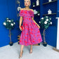Willow Detailed Bardot Midi Dress Floral Violet
