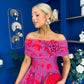 Willow Detailed Bardot Midi Dress Floral Violet