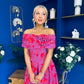 Willow Detailed Bardot Midi Dress Floral Violet