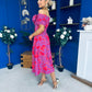 Willow Detailed Bardot Midi Dress Floral Violet