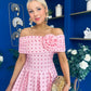 Willow Detailed Bardot Midi Dress Coral Polka Peach